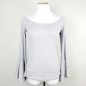 Bar III Ribbed Off The Shoulder Bell Sleeve Top